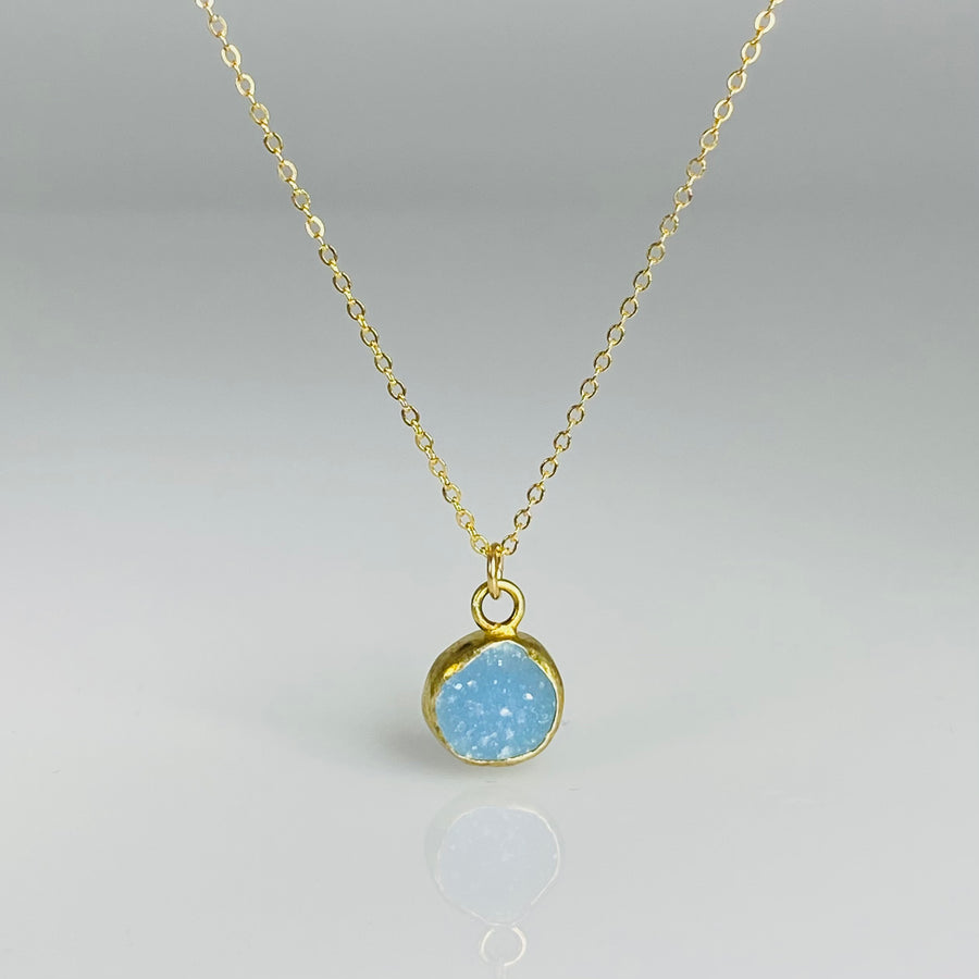 Blue Chalcedony Druzy Bezel Necklace 10mm
