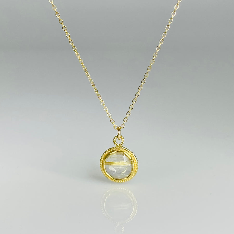 Rutilated Quartz Bezel Necklace 10mm