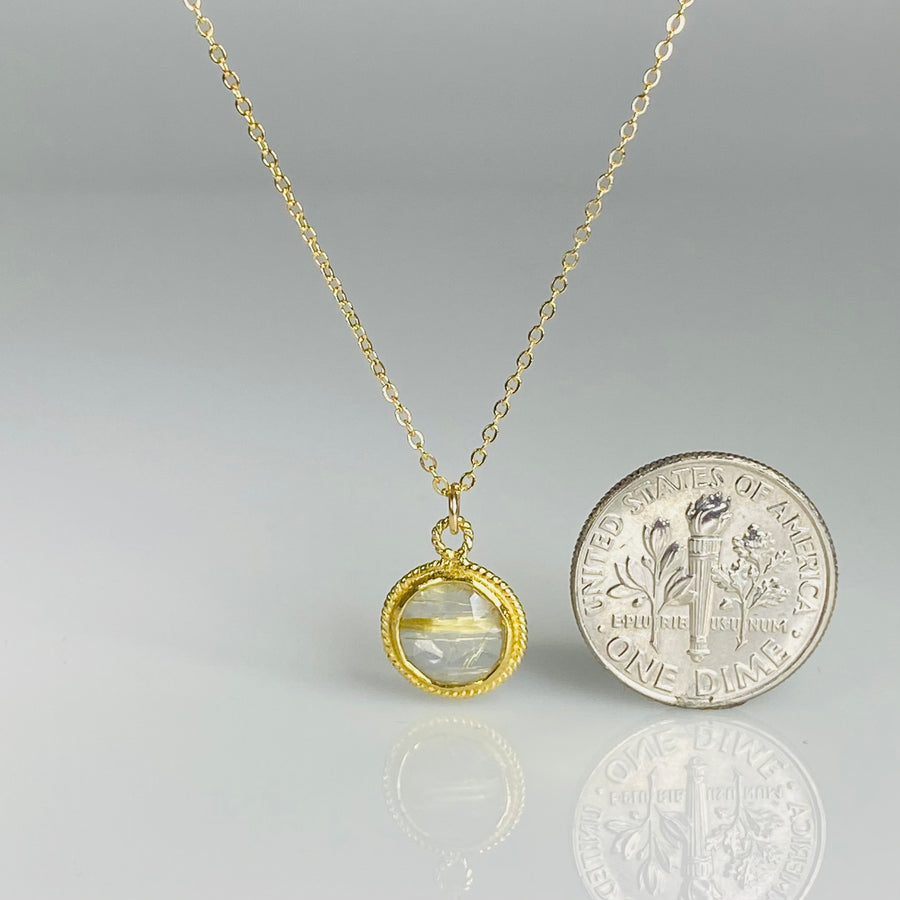 Rutilated Quartz Bezel Necklace 10mm