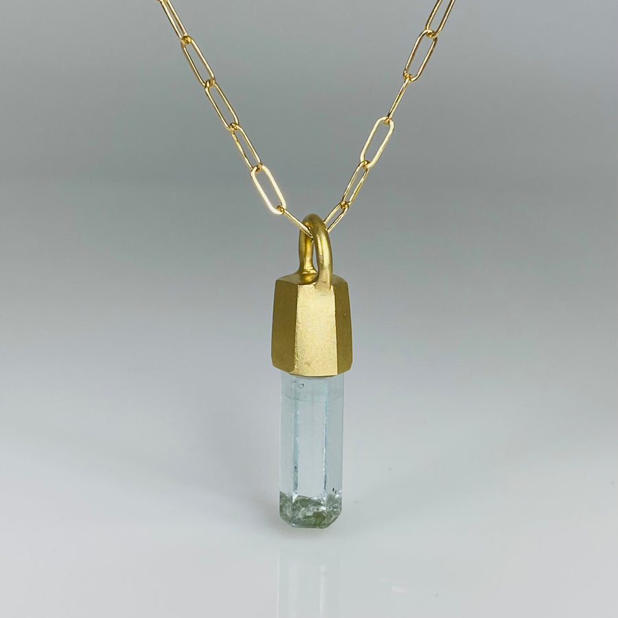 14K Yellow Gold Aquamarine Crystal Necklace 6.75ct