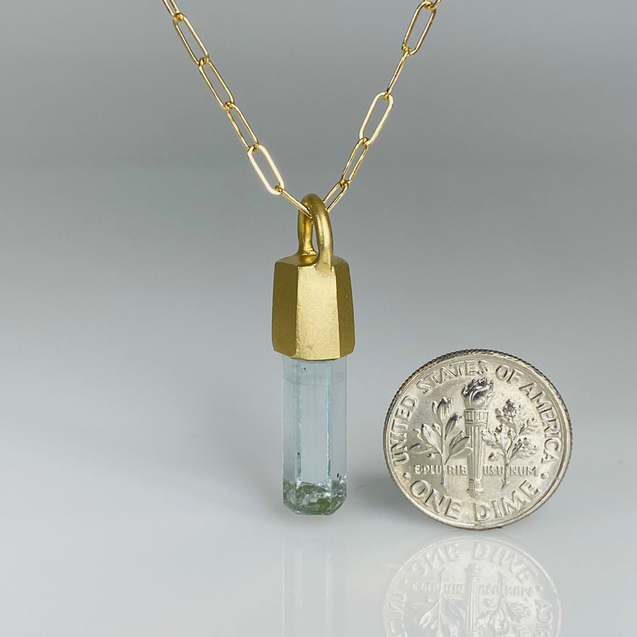 14K Yellow Gold Aquamarine Crystal Necklace 6.75ct