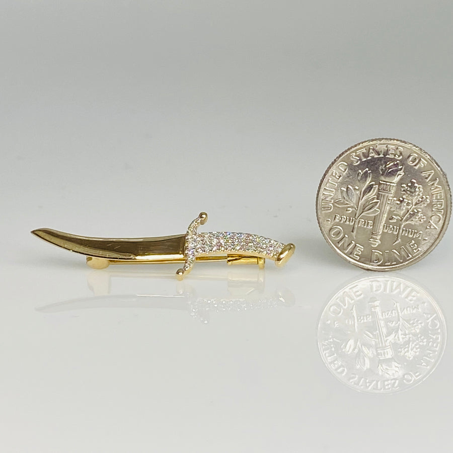 14K Yellow Gold Diamond Dagger Pin 0.12ct