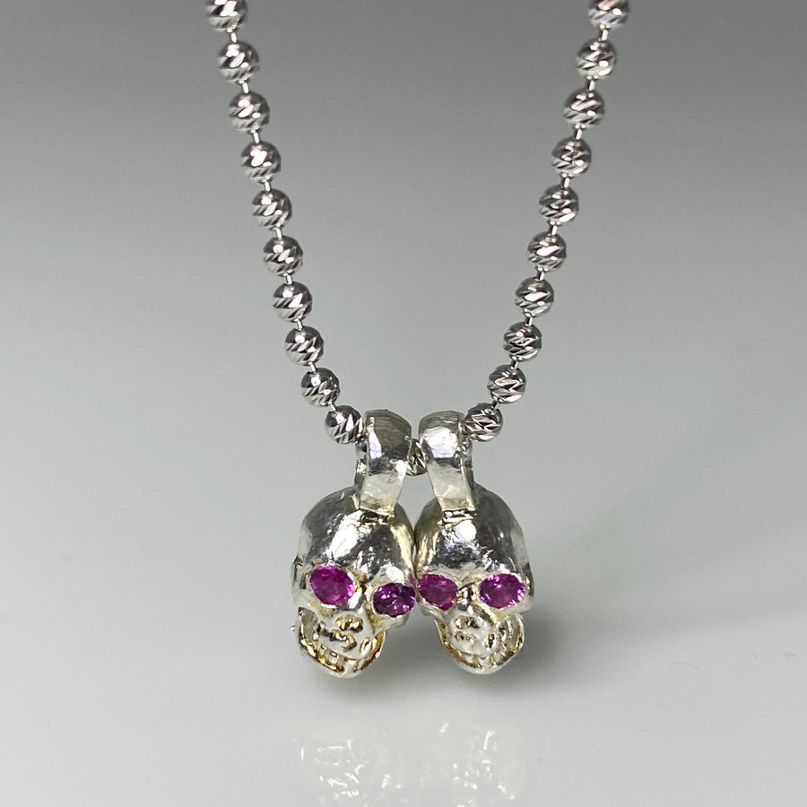 Pink Sapphire Evil Twins Skull Necklace 0.12ct