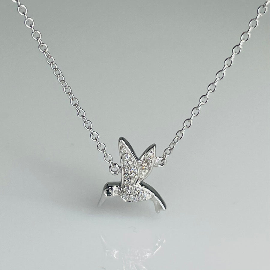 14K White Gold Diamond Hummingbird Necklace 0.01/0.05ct