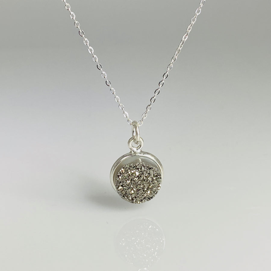 Silver Druzy Disc Necklace 11mm
