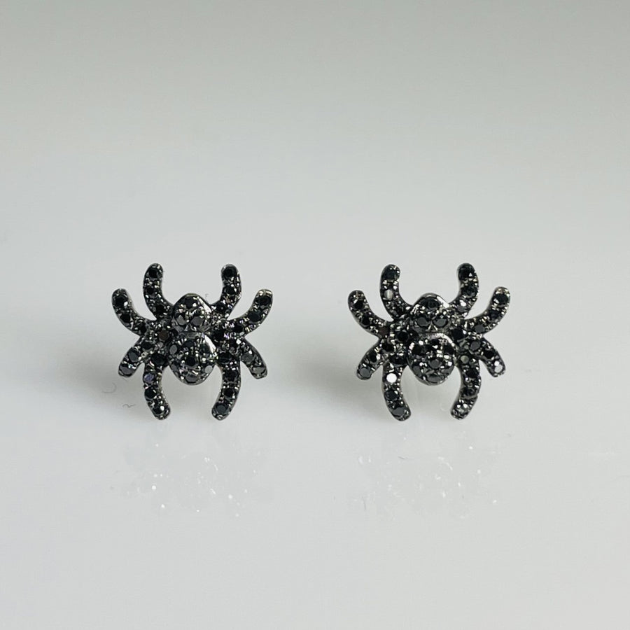 14K White Gold Black Diamond Spider Earrings 0.25ct