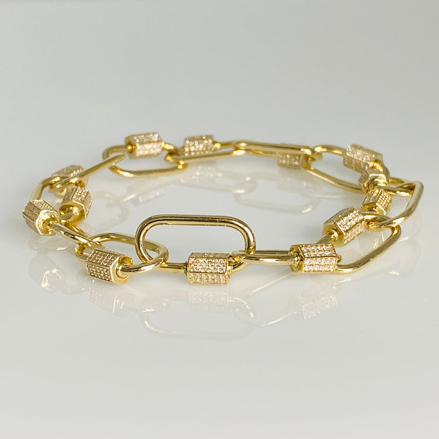 14K Yellow Gold Diamond Carabiner Bracelet