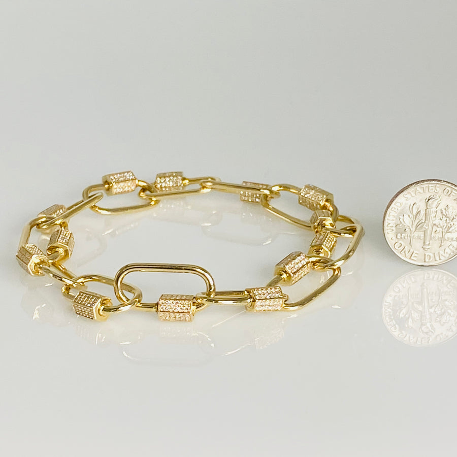 14K Yellow Gold Diamond Carabiner Bracelet