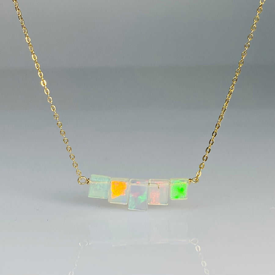Graduated Square Cut Ethiopian Opal Necklace