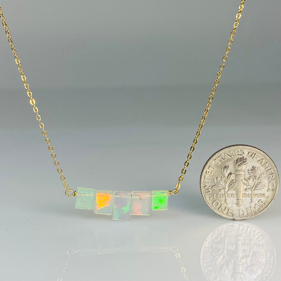 Graduated Square Cut Ethiopian Opal Necklace