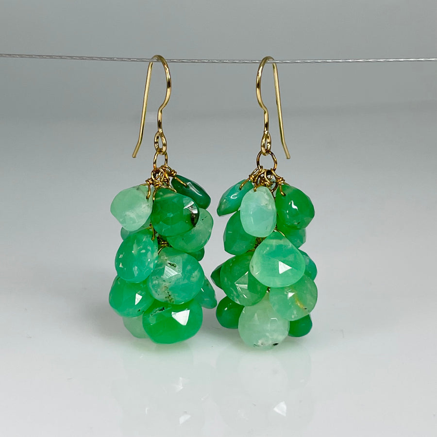 Natural Green Chrysoprase Multidrop Earrings