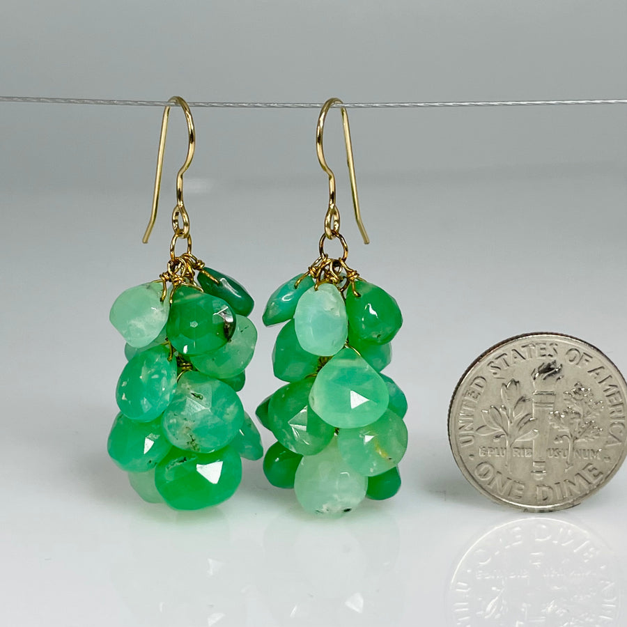 Natural Green Chrysoprase Multidrop Earrings