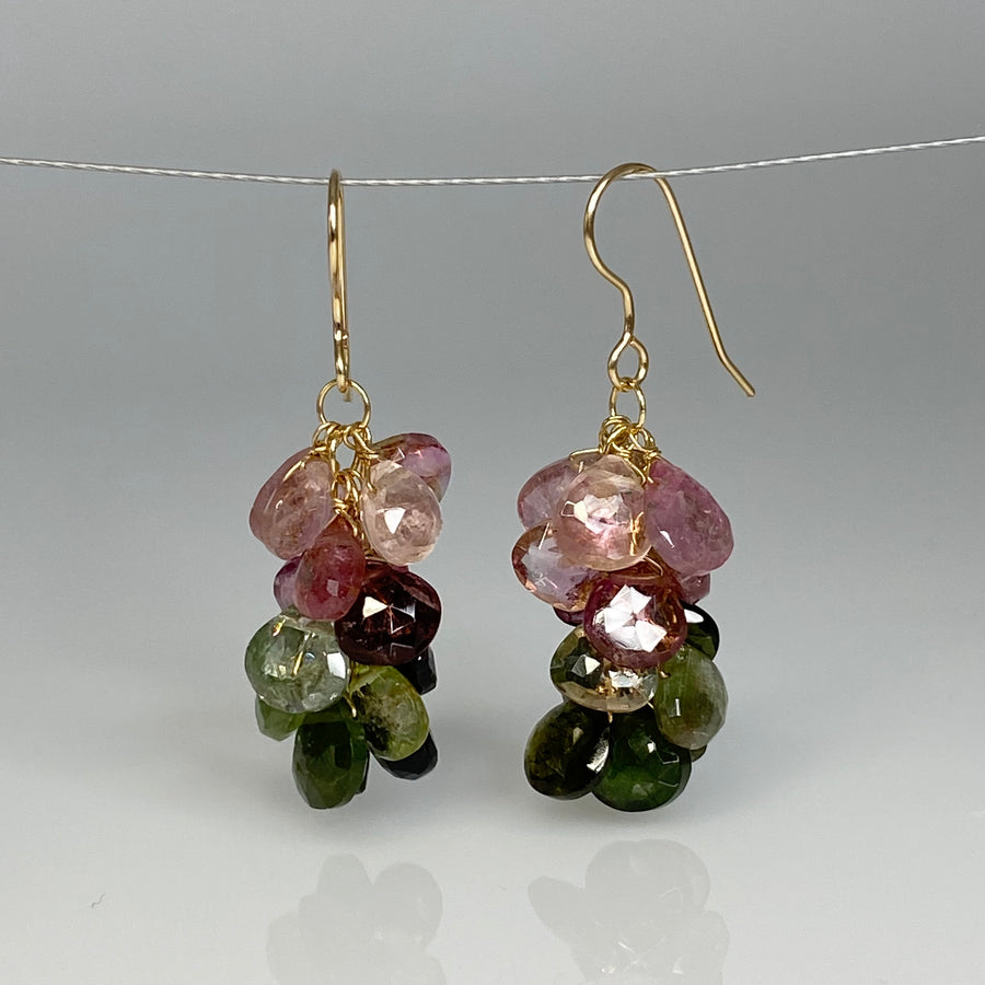 Pink and Green Tourmaline Multidrop Earrings