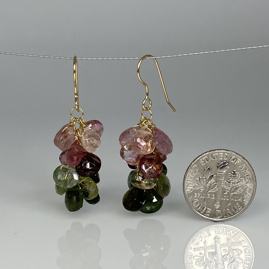 Pink and Green Tourmaline Multidrop Earrings