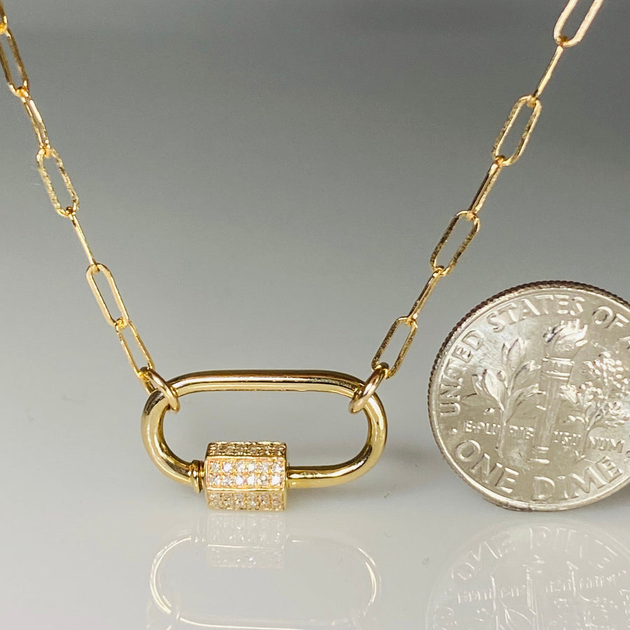 14K Yellow Gold Diamond Carabiner Necklace 0.17ct KyleChanDesign