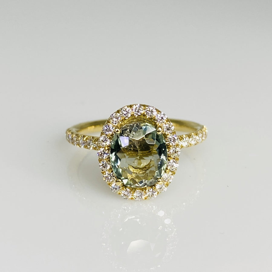 14K Yellow Gold Green Tourmaline Diamond Ring 2.20ct/0.68ct
