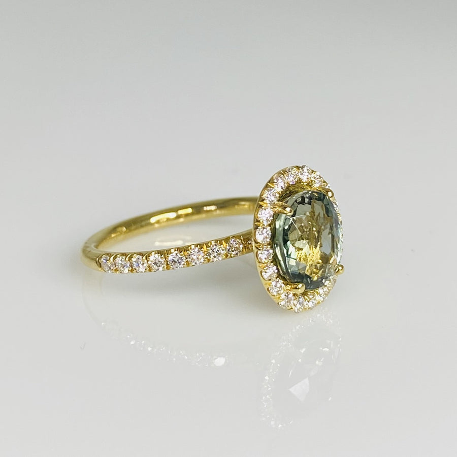 14K Yellow Gold Green Tourmaline Diamond Ring 2.20ct/0.68ct