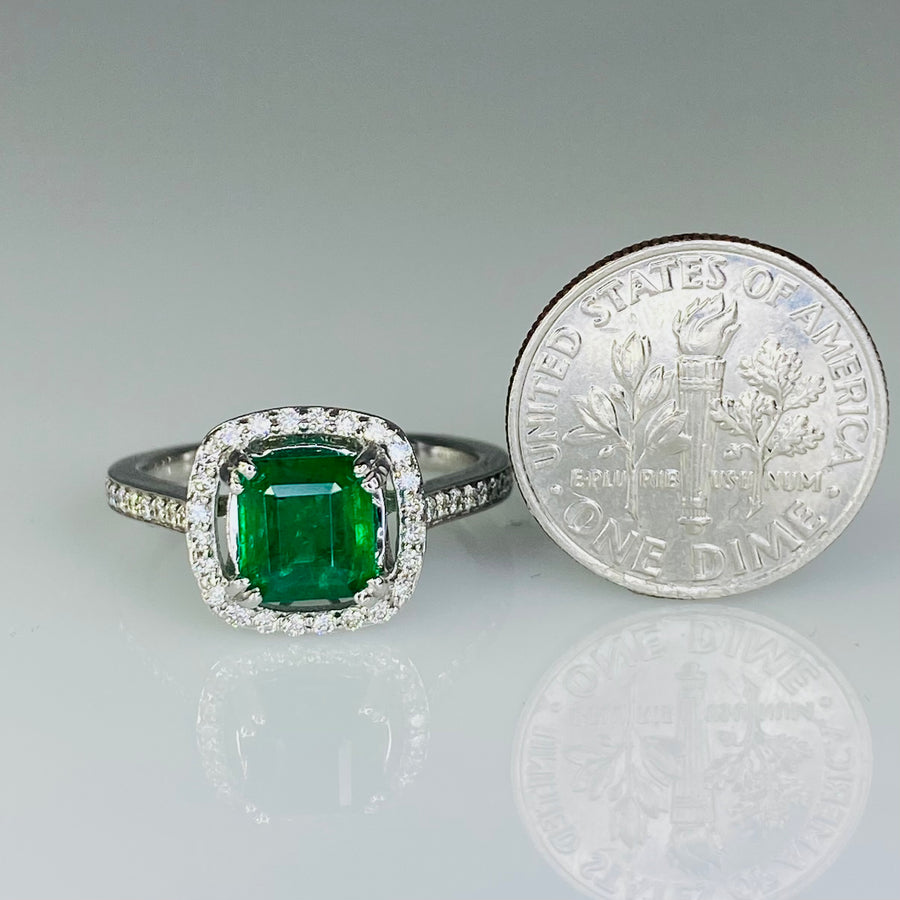 14K White Gold Emerald Diamond Ring 1.29ct/0.27ct