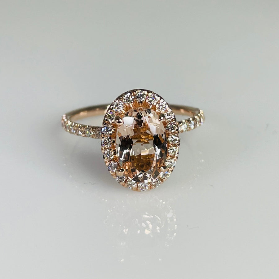 14K Rose Gold Morganite Diamond Ring 1.32ct/0.47ct