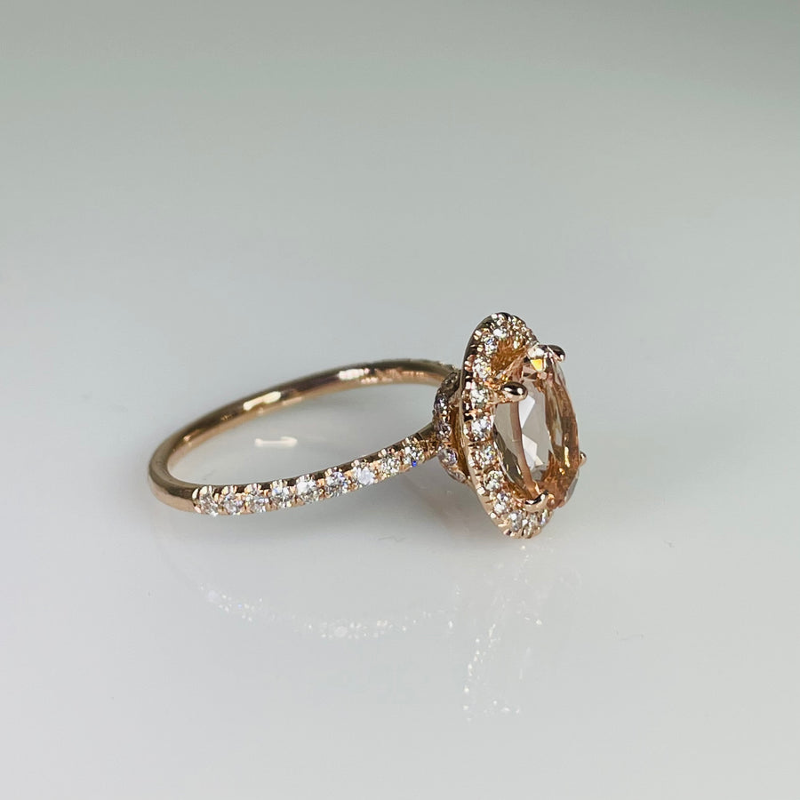 14K Rose Gold Morganite Diamond Ring 1.32ct/0.47ct