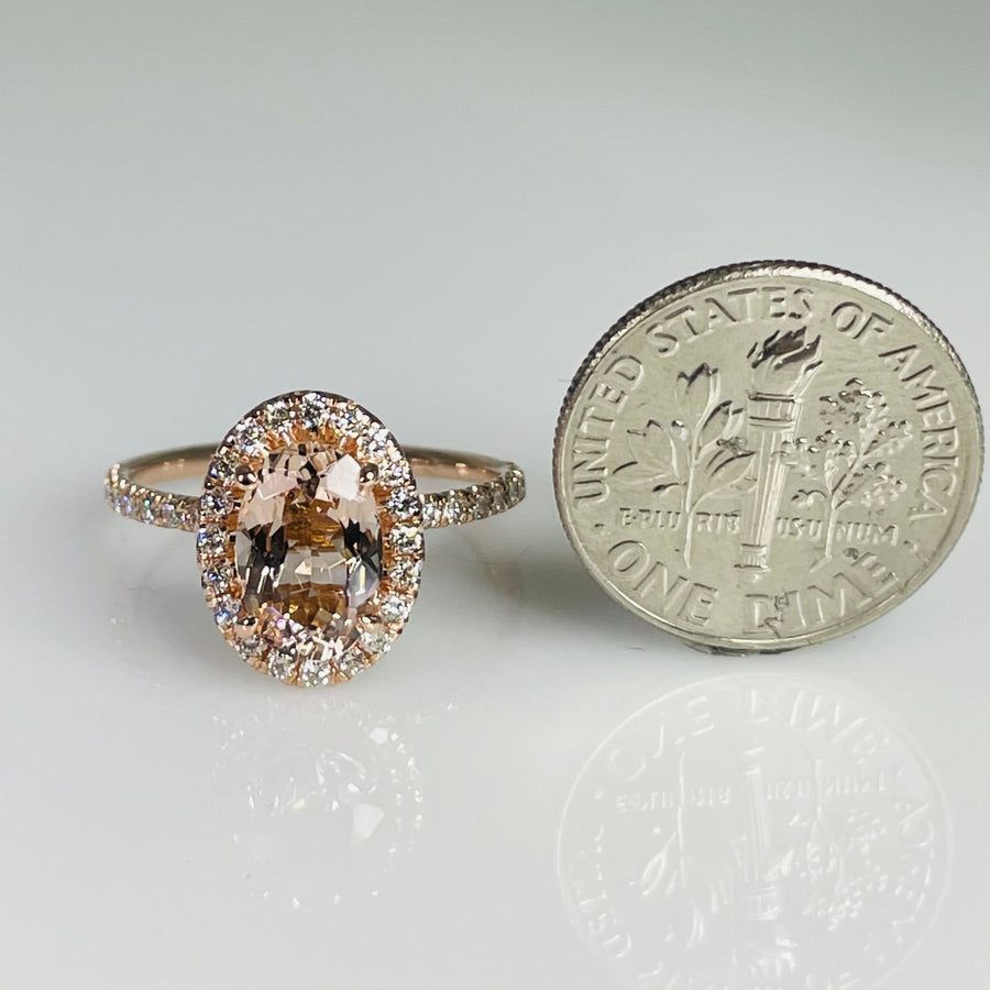 14K Rose Gold Morganite Diamond Ring 1.32ct/0.47ct