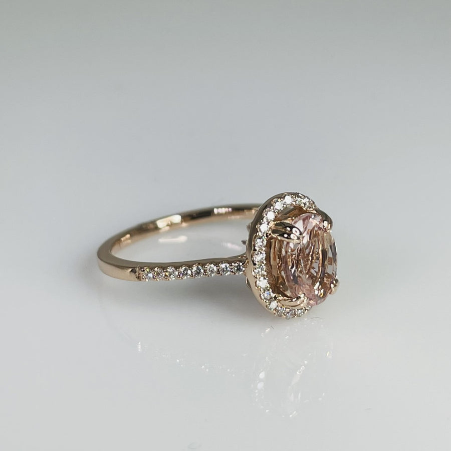 14K Rose Gold Morganite Diamond Ring 1.55ct/0.23ct