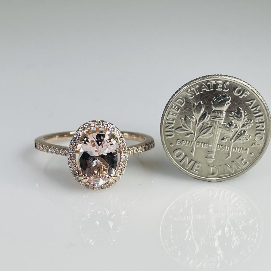14K Rose Gold Morganite Diamond Ring 1.55ct/0.23ct