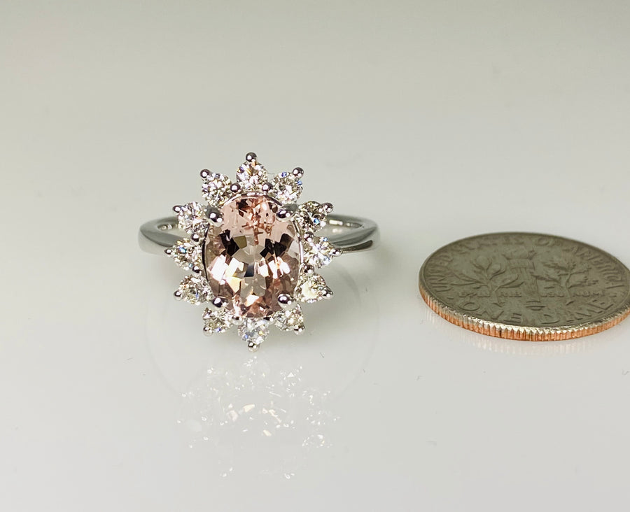 14K White Gold Morganite Diamond Ring 2.03ct/0.66ct