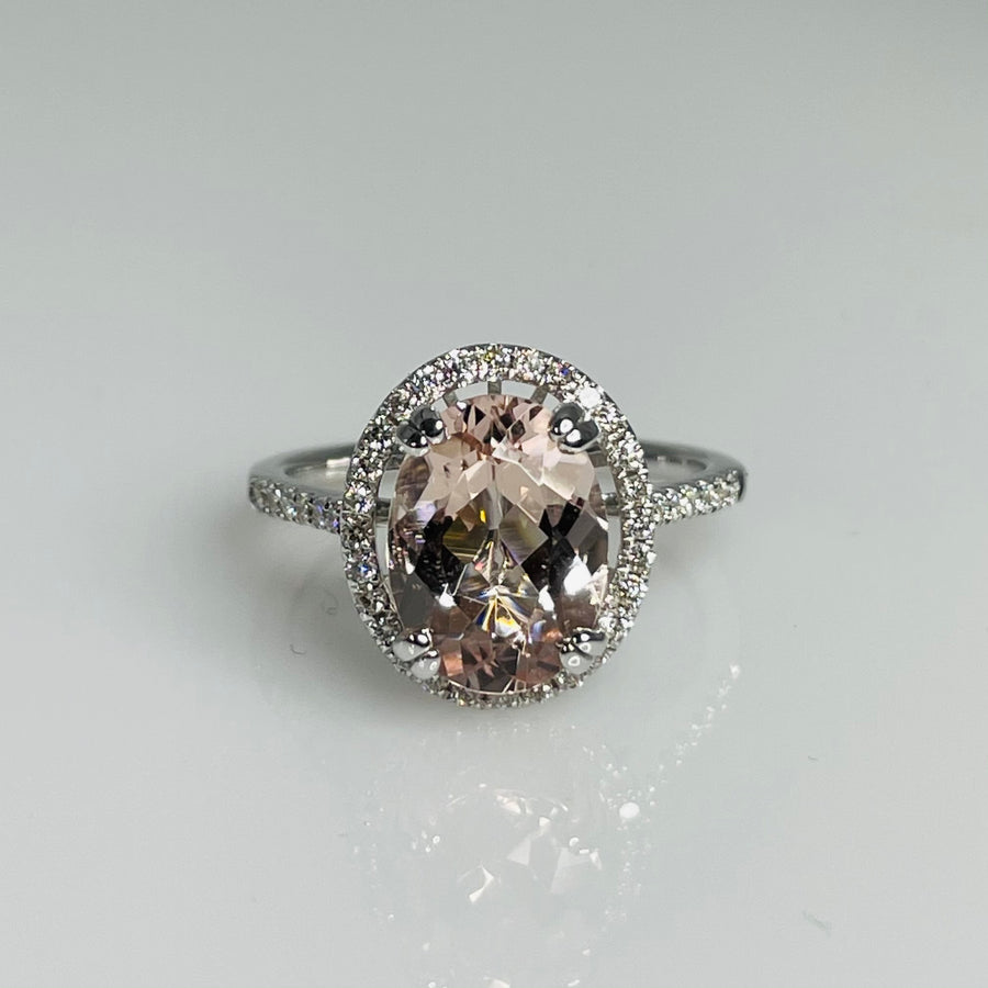 14K White Gold Morganite Diamond Ring 2.46ct/0.28ct