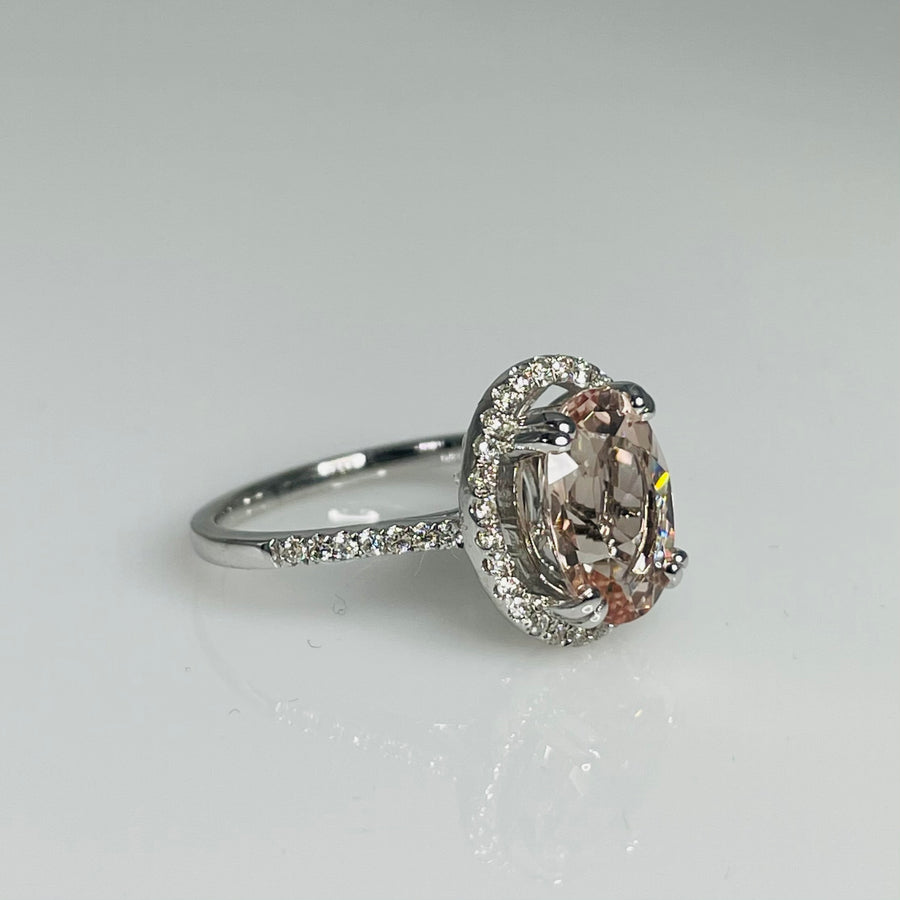 14K White Gold Morganite Diamond Ring 2.46ct/0.28ct