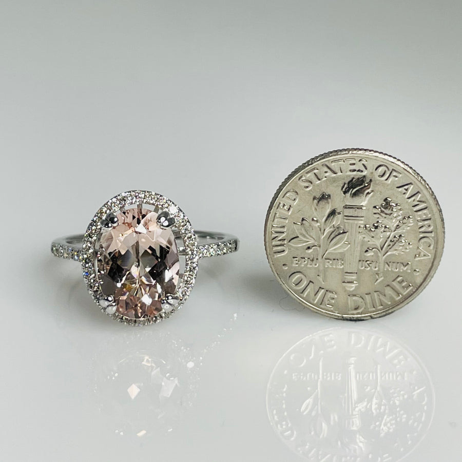 14K White Gold Morganite Diamond Ring 2.46ct/0.28ct