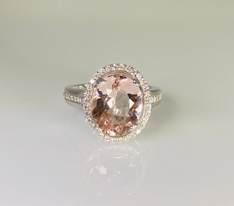 14K White Gold Morganite Diamond Ring 3.92ct