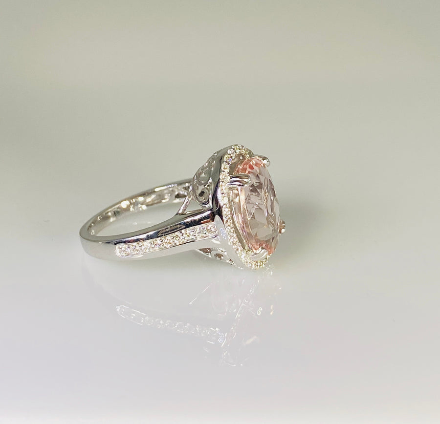 14K White Gold Morganite Diamond Ring 3.92ct