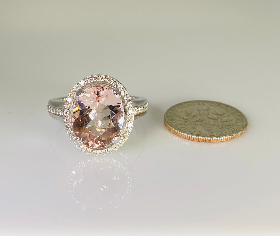 14K White Gold Morganite Diamond Ring 3.92ct