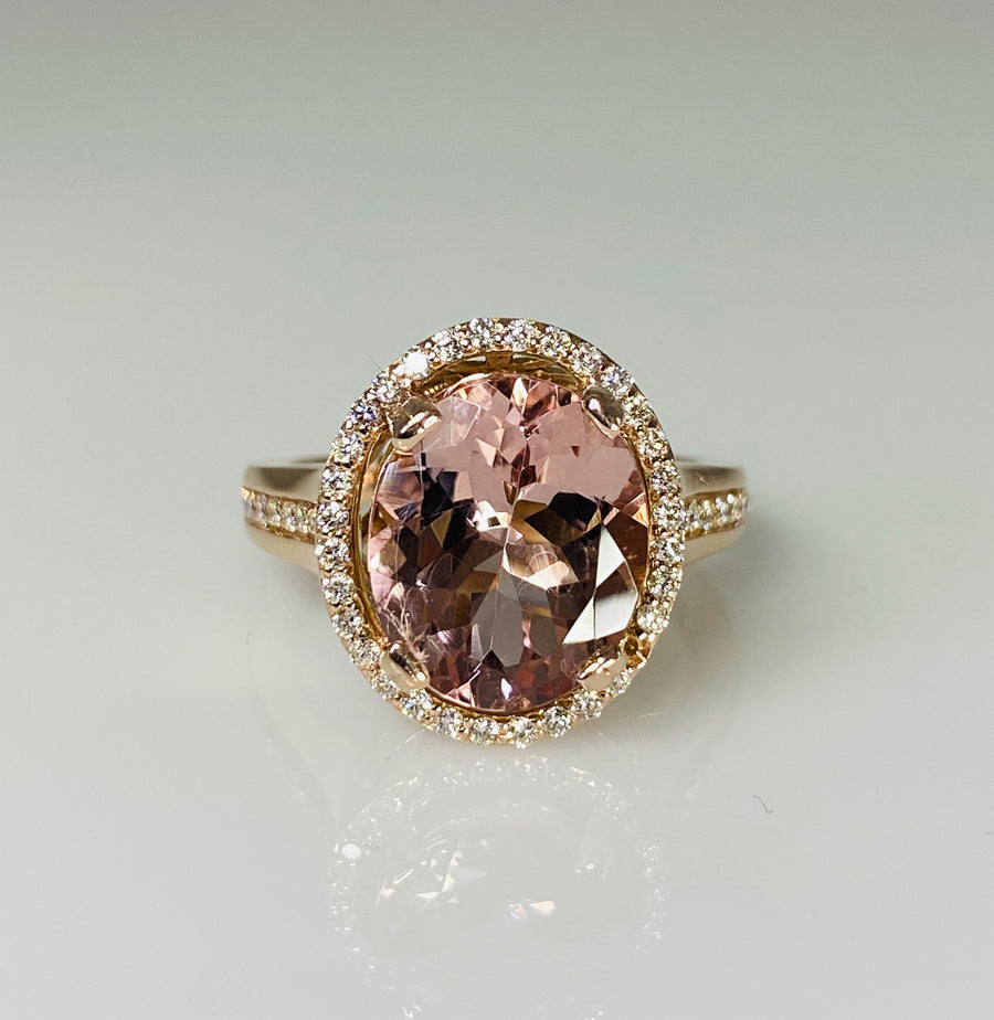 14K Rose Gold Morganite Diamond Ring 3.72ct/0.35ct