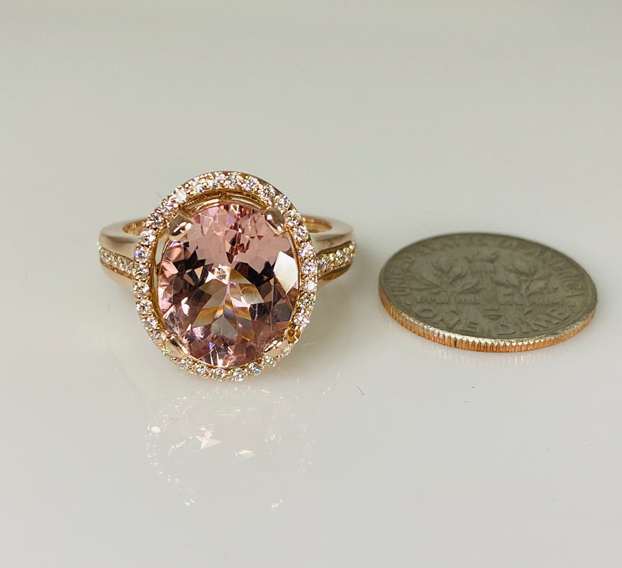14K Rose Gold Morganite Diamond Ring 3.72ct/0.35ct