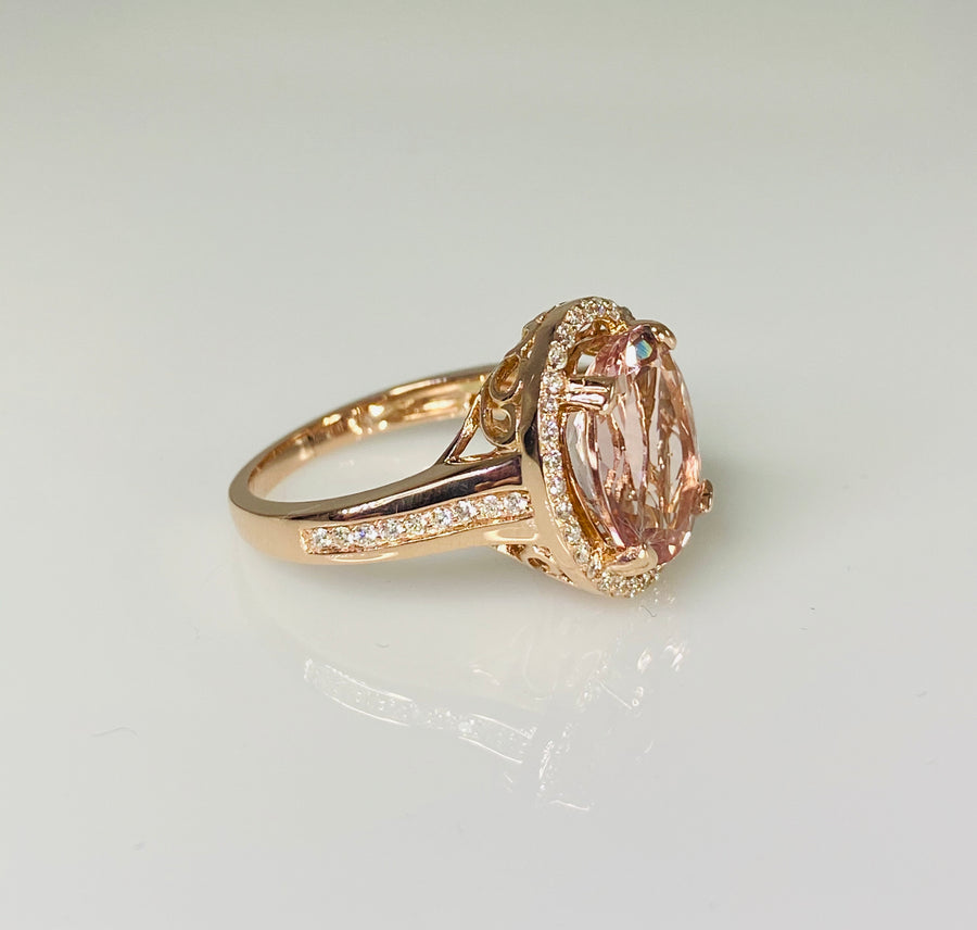 14K Rose Gold Morganite Diamond Ring 3.72ct/0.35ct