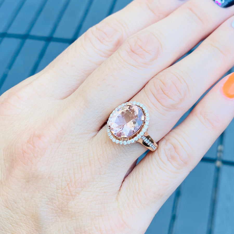 14K Rose Gold Morganite Diamond Ring 3.72ct/0.35ct