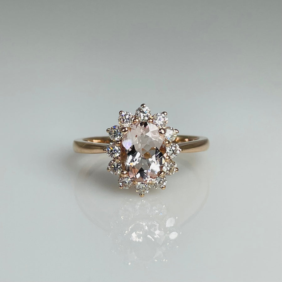 14K Rose Gold Morganite Diamond Ring 1.10ct/0.46ct