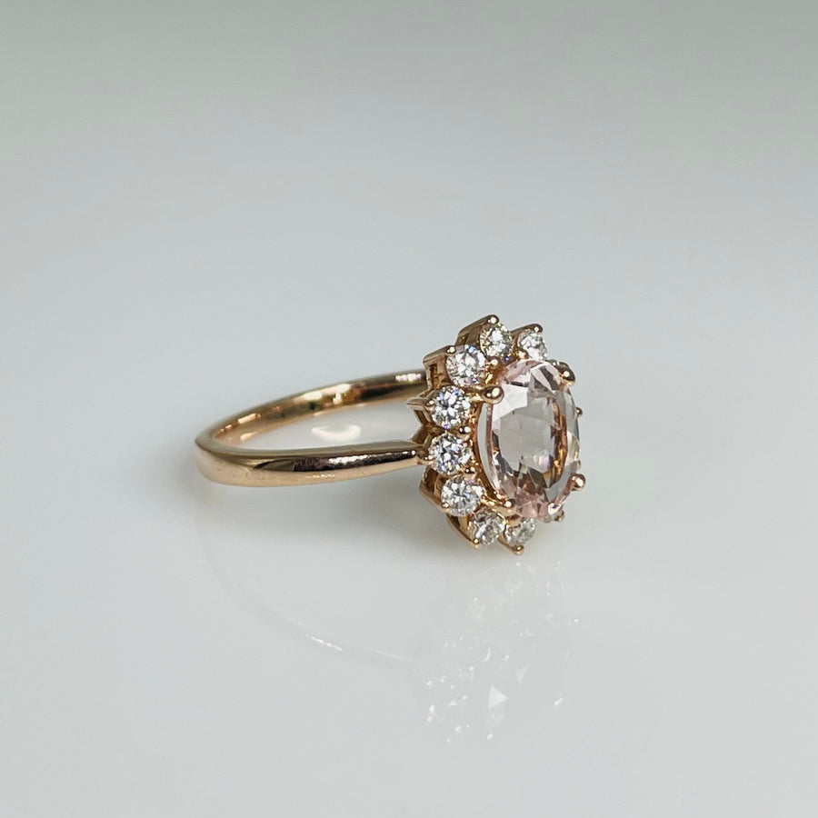 14K Rose Gold Morganite Diamond Ring 1.10ct/0.46ct