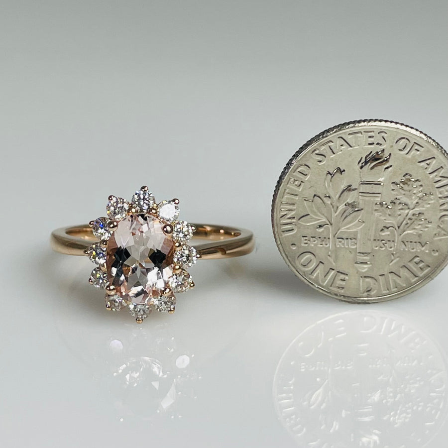 14K Rose Gold Morganite Diamond Ring 1.10ct/0.46ct
