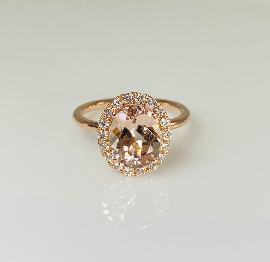 14K Rose Gold Morganite Diamond Ring 2.70ct/0.32ct