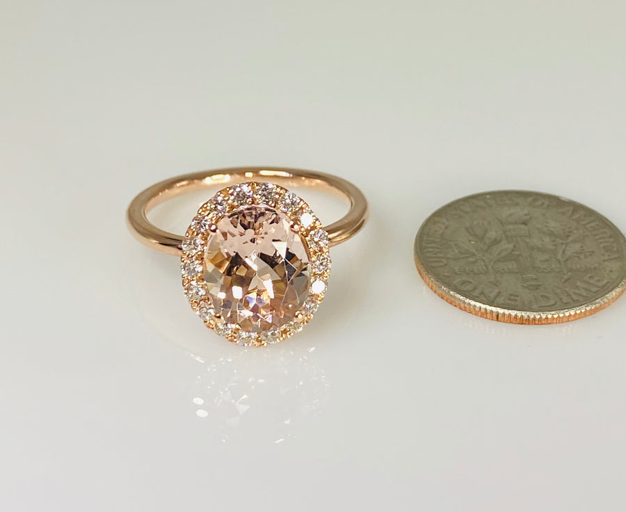 14K Rose Gold Morganite Diamond Ring 2.70ct/0.32ct