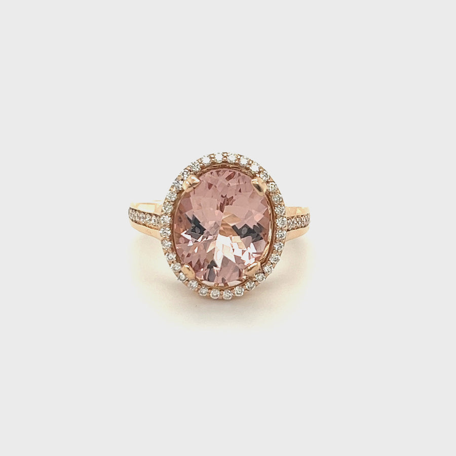 14K Rose Gold Morganite Diamond Ring 3.72ct/0.35ct