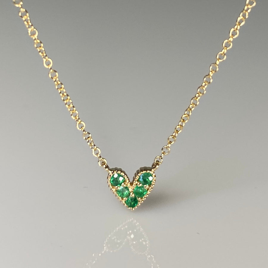 14K Yellow Gold Emerald Heart Necklace 0.12ct