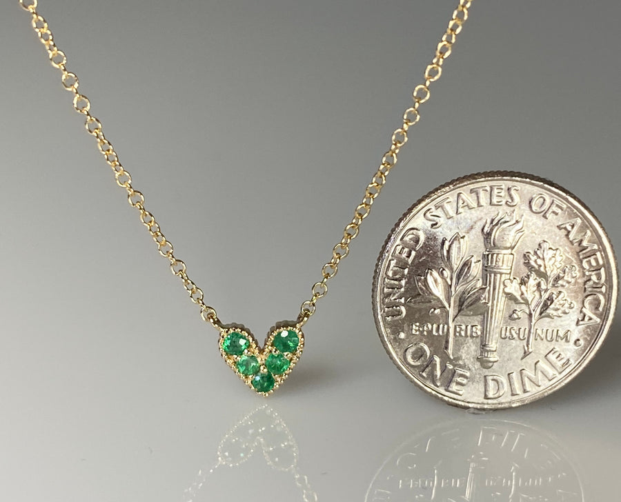 14K Yellow Gold Emerald Heart Necklace 0.12ct