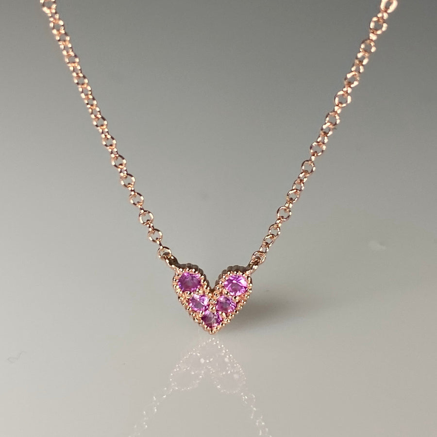 14K Rose Gold Pink Sapphire Heart Necklace 0.14ct