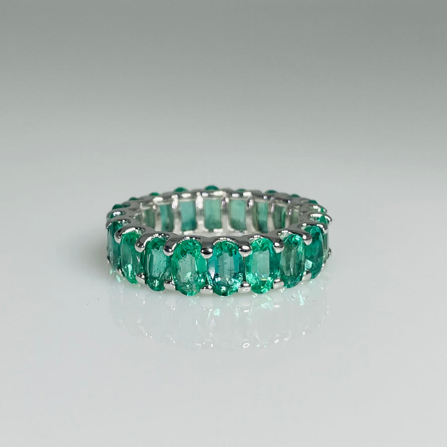 14K White Gold Emerald Eternity Ring 4.24ct