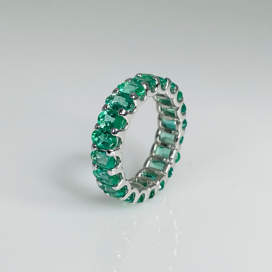 14K White Gold Emerald Eternity Ring 4.24ct
