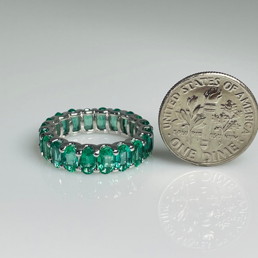 14K White Gold Emerald Eternity Ring 4.24ct
